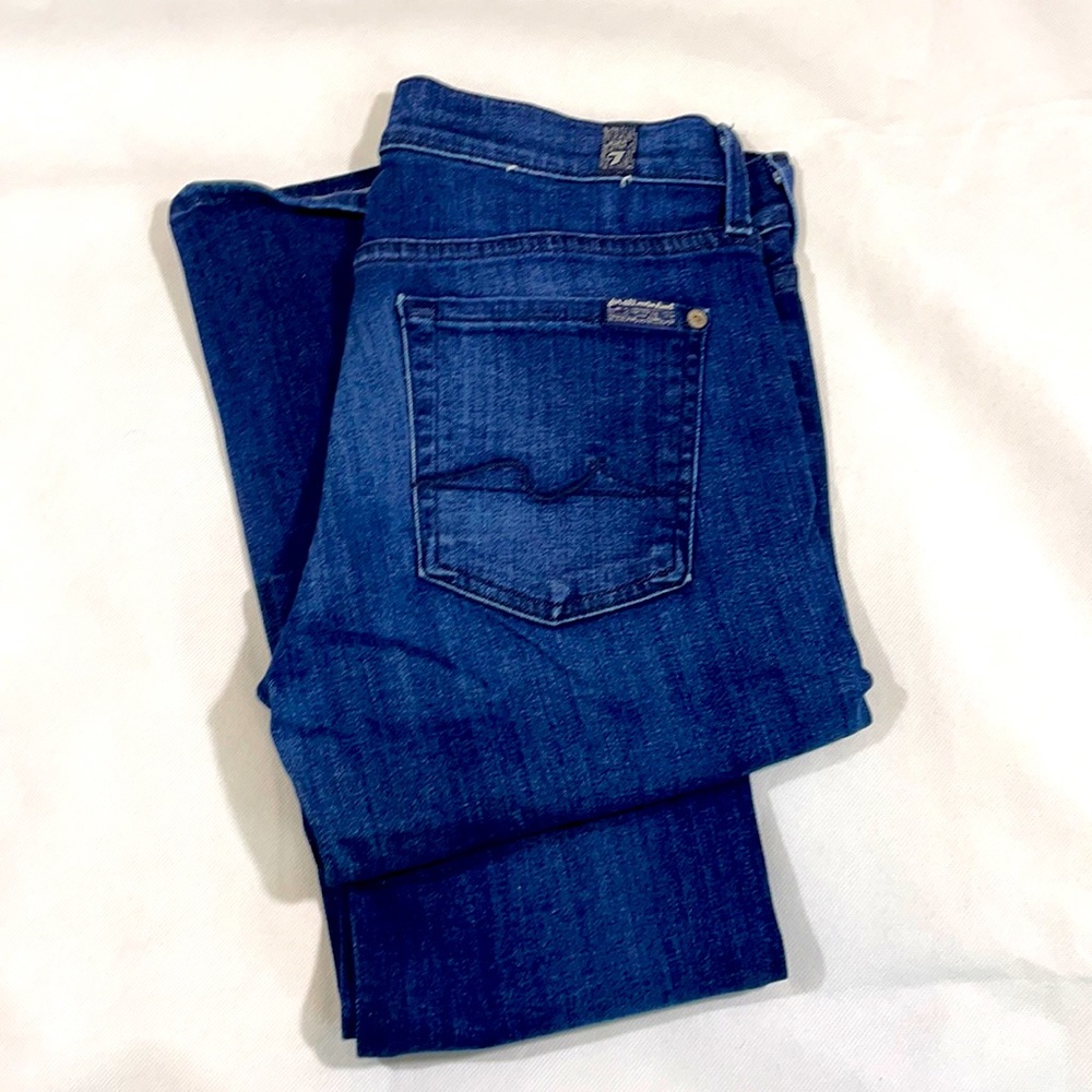 7 For All Mankind Dark Wash Straight Leg Jeans Pants Slight Distress size 28
